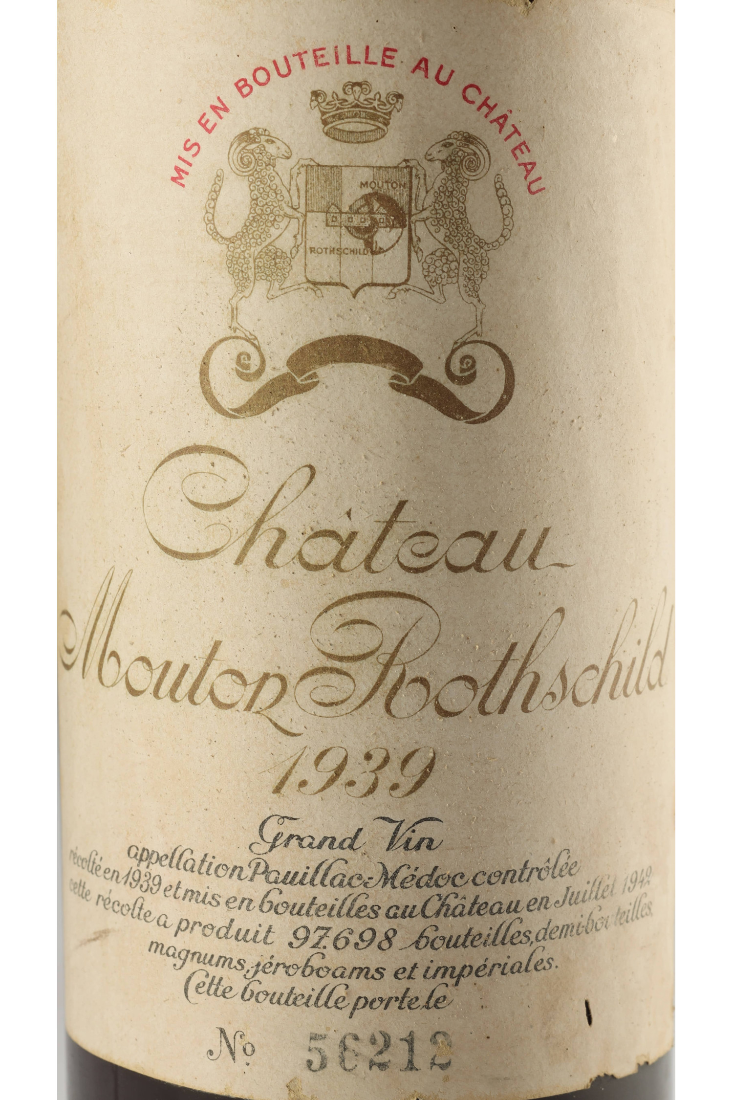 1939 CHÂTEAU MOUTON ROTHSCHILD 1939, Pauillac. Vintage wine - SoDivin